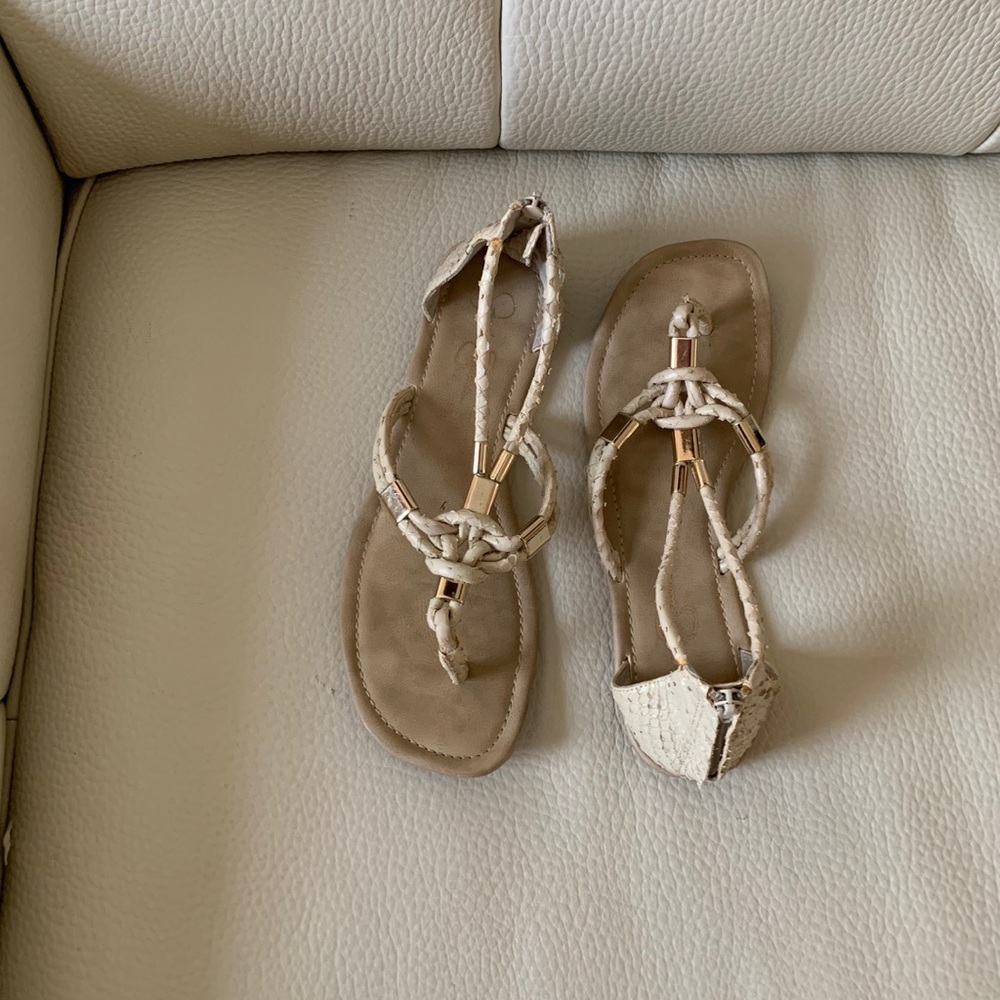 Jessica Simpson Cream Braided T-Strap Sandals